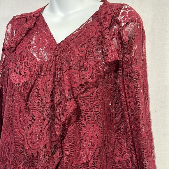 Cato Burgundy Lace Overlay Blouse Size Medium - Picture 2 of 5